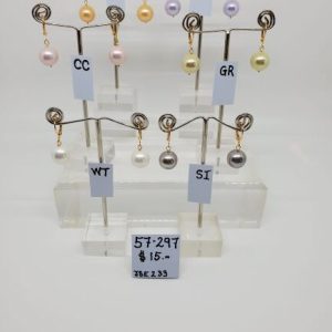 White, Pink or Silver 12mm Shell Pearl Earrings - Gold Plated Levers ~ Eve Atkin