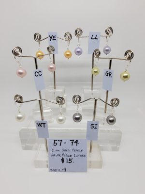 White, Pink or Silver Shell Pearl Earrings with Silver Plate Levers - Eve Atkin