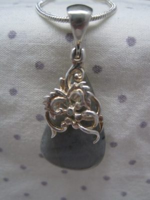 Alternative view of Labradorite set in Sterling bezel with chain