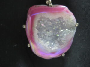 Pink Agate Geode - rhodium plated setting with chain