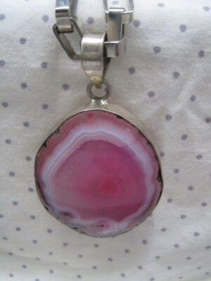 Large Pink Geode on vintage Chain