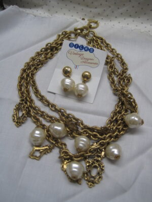 Talbot's 3 strand Vintage Necklace with matching Drop Pearl Earrings - Image 2