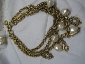 Talbot's 3 strand Vintage Necklace with matching Drop Pearl Earrings - Image 5