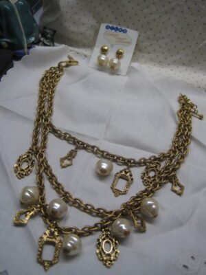 Talbot's 3 strand Vintage Necklace with matching Drop Pearl Earrings