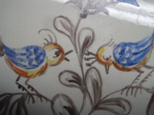 Blue Bird Trivet in brass frame - European hand painted. - Image 2