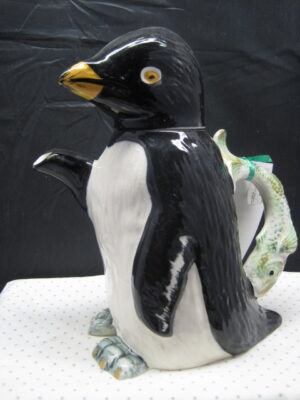 Majolica Penguin Teapot -  Handpainted