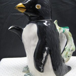 Majolica Penguin Teapot - Handpainted