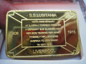 Remember the Lusitania Gold Plated Medallion - Image 6