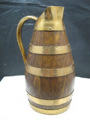 Vintage French Wooden Wine Cider Jug Pitcher Staved Wood Metal