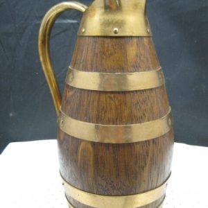 Vintage French Wooden Wine Cider Jug Pitcher Staved Wood Metal
