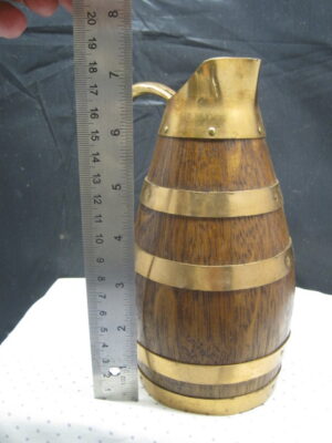 Vintage French Wooden Wine Cider Jug Pitcher Staved Wood Metal - Image 4