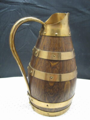 Vintage French Wooden Wine Cider Jug Pitcher Staved Wood Metal - Image 5