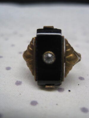 Onyx and Diamond Gold Plated RIng