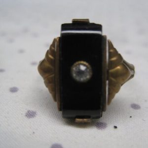 Onyx and Diamond Gold Plated RIng