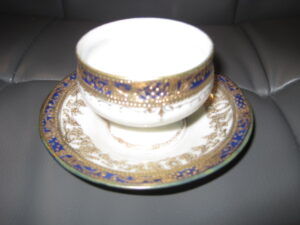 Nippon Gold & Blue Dish with Attached Saucer - Image 2