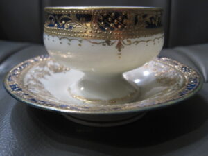 Nippon Gold & Blue Dish with Attached Saucer - Image 8