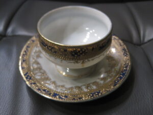 Nippon Gold & Blue Dish with Attached Saucer