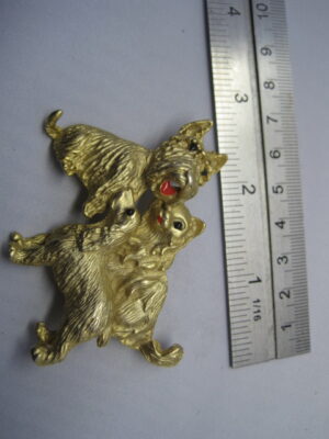 2 Dog + 1 Cat Brooch - Gold tone - Image 5