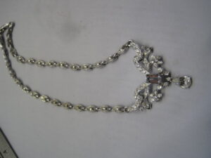 Rhinestone Tear Drop Bow Necklace with Rhinestone studded chain - 1940s - Image 2