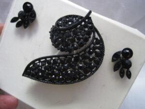 Vintage Black Jet Brooch and Earrings