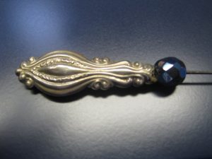 Alternative view of Silver Plate & Iridescent bead Antique Hat Pin
