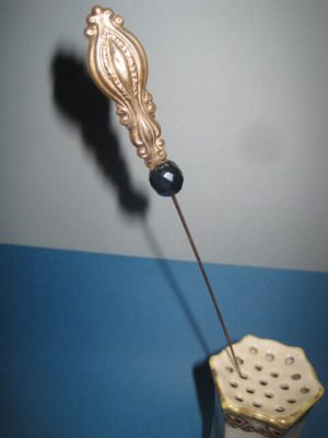 Silver Plate & Iridescent bead Antique Hat Pin