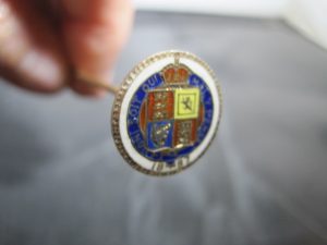 Alternative view of Sterling 1887 Queen Victoria Jubilee One Shilling Enamel Hat Pin