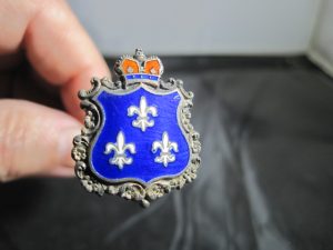 Hat Pin Vermeil Sterling Silver & Enamel Coat of Arms of France (3 Fleur De Lis under Crown)