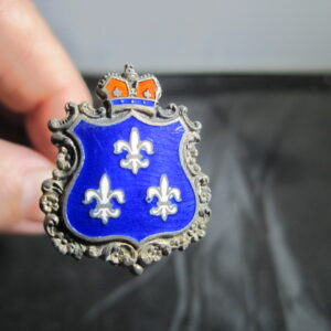 Hat Pin Vermeil Sterling Silver & Enamel Coat of Arms of France  (3 Fleur De Lis under Crown)