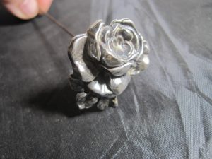 Sterling Repousee Rose Hat Pin by Roden Bros.