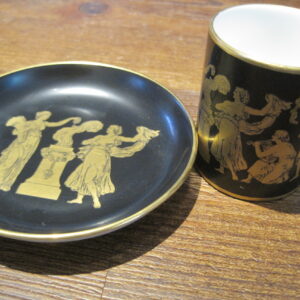 Hammersley Black & Gold Greek Fresco Smoking Set - Ashtray & Cigarette Holder 1930s