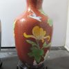 Pair Cloisonne vases with floral motifs on wooden bases - Image 12
