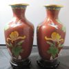Pair Cloisonne vases with floral motifs on wooden bases - Image 11