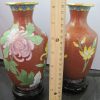 Pair Cloisonne vases with floral motifs on wooden bases - Image 5