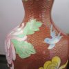Pair Cloisonne vases with floral motifs on wooden bases - Image 3