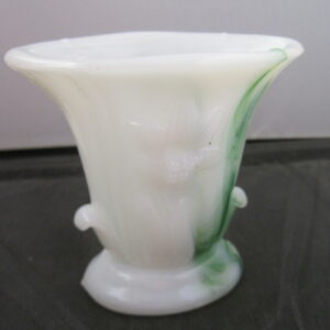 Green Akro Agate Slag Glass Daffodil Vase