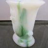 Green Akro Agate Slag Glass Daffodil Vase SOLD - Image 4