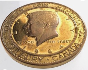 Alternative view of Kennedy Coin Memorial - Sudbury, Canada Token Half Dollar Medal 1964