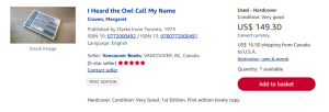 Alternative view of I Heard The Owl Call My Name by Margaret Craven, 1st edition, 1967, Dust cover