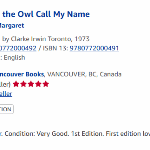 Alternative view of I Heard The Owl Call My Name by Margaret Craven, 1st edition, 1967, Dust cover