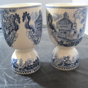 Johnson Bros Double Egg Cups "Historic America Blue" Acorn Oak Blue Transferware Set/2 Vintage