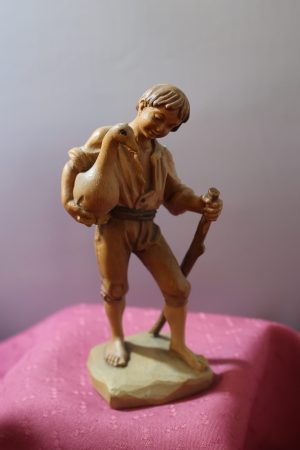 Boy With Goose ~ Wood Carving by Anri