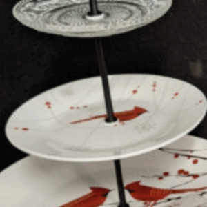 Alternative view of Piatti Matti - 3 Tiered Christmas Platters ( Cardinal or Maple Leaf)