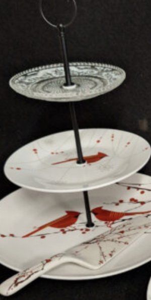 Alternative view of Piatti Matti - 3 Tiered Christmas Platters ( Cardinal or Maple Leaf)