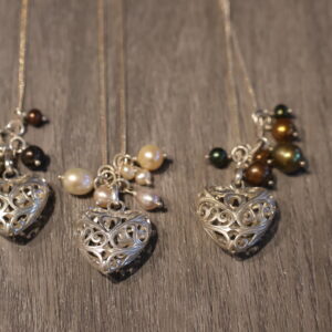 Pearl Drops on Filigree Silver Heart with Chain Necklace ~ Lost Apostle Jewelery
