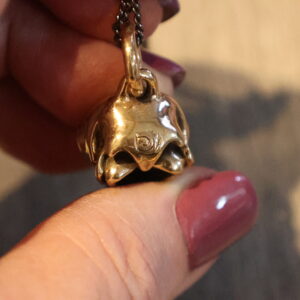 Alternative view of Bronze Owl Skull with chain ~ Lost Apostle Jewelry
