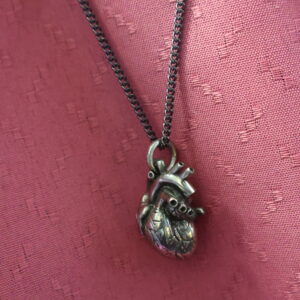 Alternative view of White Bronze Anatomical Heart Pendant with chain ~ Lost Apostle Jewelry