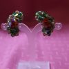 Vintage Green & Red Glass Bead Clip Earrings