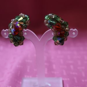 Vintage Green & Red Glass Bead Clip Earrings