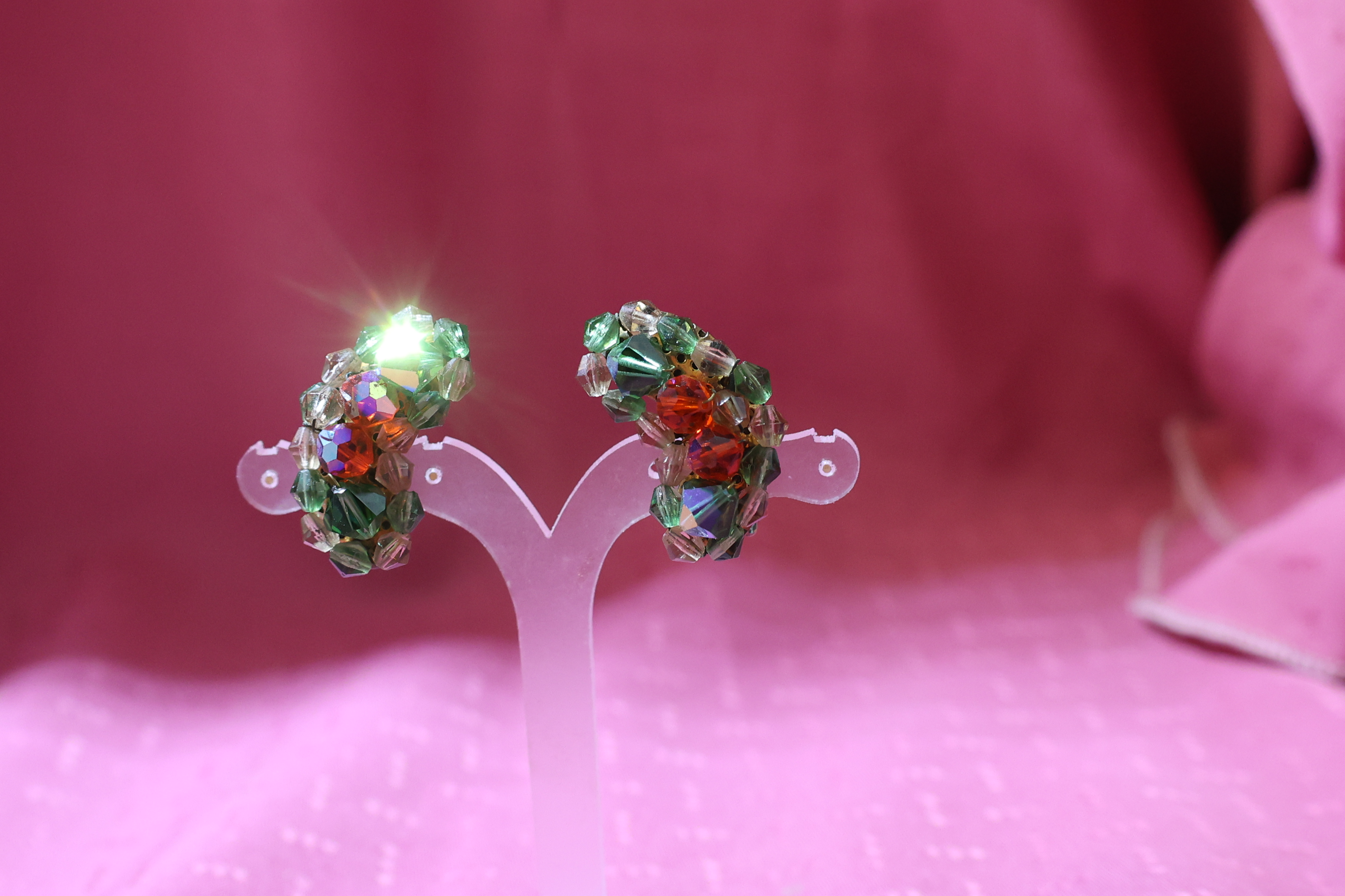 Alternative view of Vintage Green & Red Glass Bead Clip Earrings